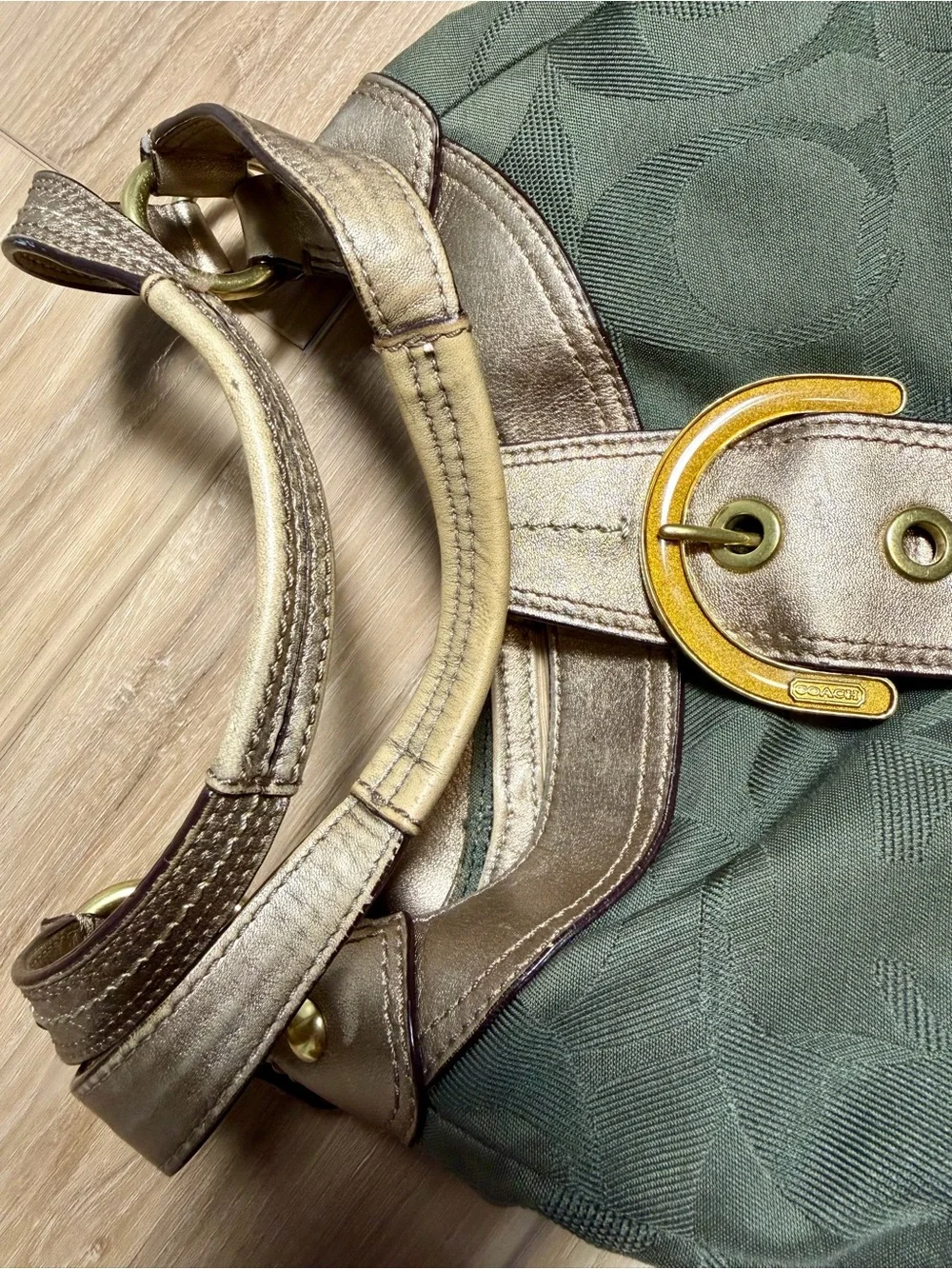 Vintage Coach Olive Signature Hobo with Metallic Gold Trim
